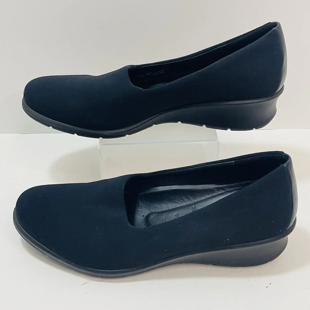 ECCO Felicia Wedge Shoes EU40 Sz 9-9.5 Black Stretch Slip On Comfort Casual Chic